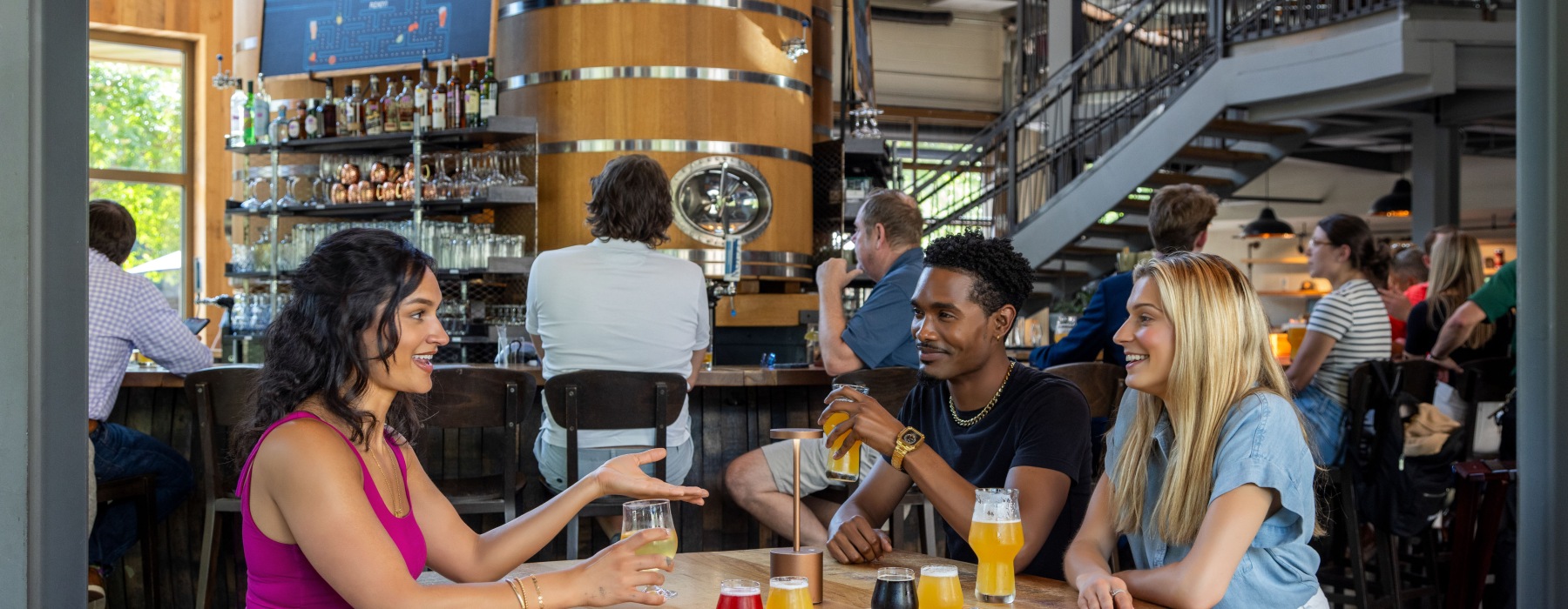 group drinking at brewery