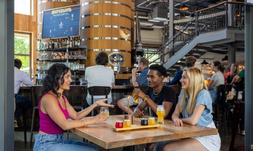 group drinking at brewery