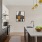 a kitchen with an island and a refrigerator
